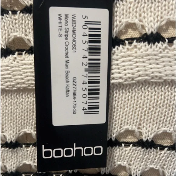 BOOHOO; MONO STRIPE CROCHET MAXI BEACH KAFTAN. NWT - Picture 5 of 5